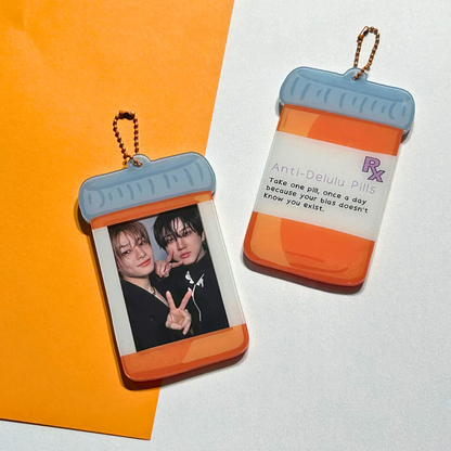 Anti-Delulu Pill Bottle Acrylic Photo Card Holder Keychain