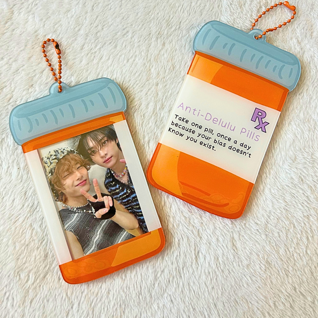 Anti-Delulu Pill Bottle Acrylic Photo Card Holder Keychain