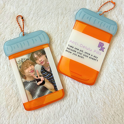 Anti-Delulu Pill Bottle Acrylic Photo Card Holder Keychain