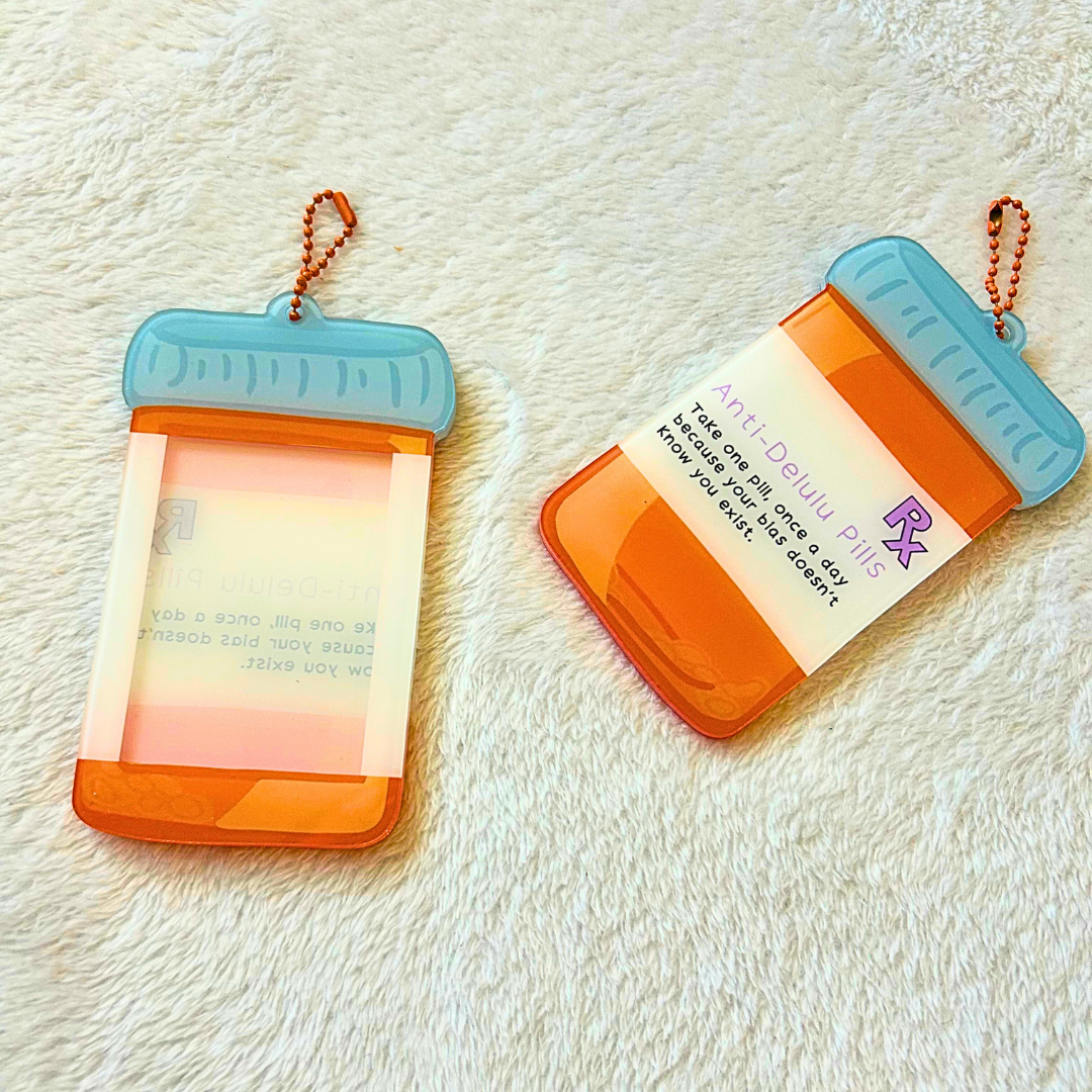 Anti-Delulu Pill Bottle Acrylic Photo Card Holder Keychain